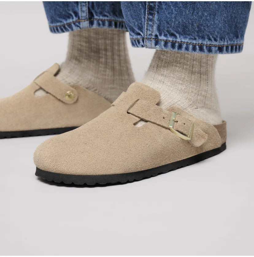 Sabot-en cuir Style Birkenstock - Taupe